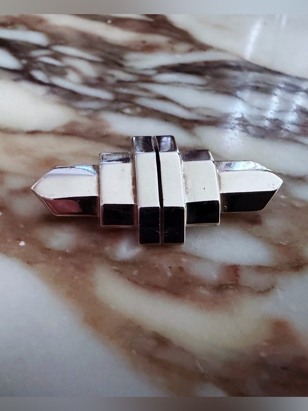 Sterling Silver Geometric Bar Brooch - Silver
